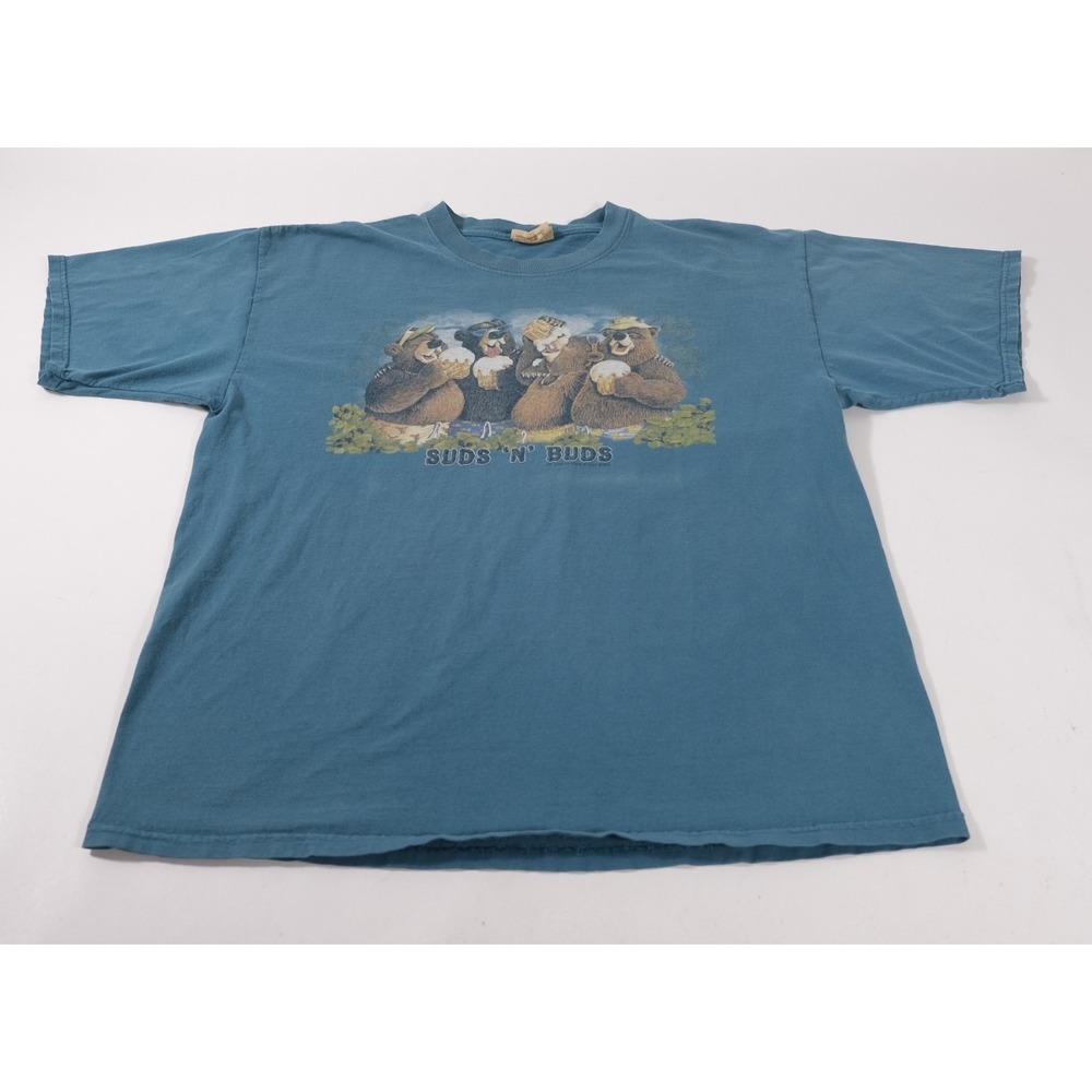 The Mountain T-Shirt Mens L Blue Suds N Buds Bear Graphic Vintage Y2K Cotton Tee